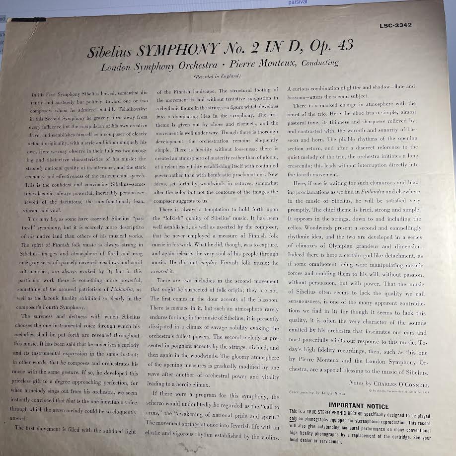 Jean Sibelius - Symphony No. 2 (VINYL) | Very Good Plus (VG+) Excellent (EX)-
