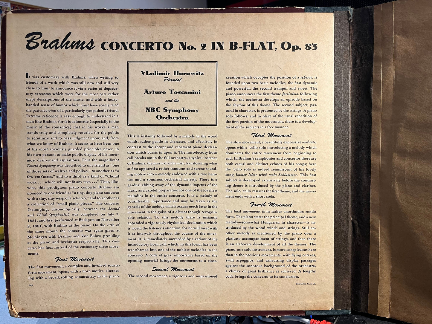 Johannes Brahms - Concerto No. 2, In B Flat Major For Piano And Orchestra, Op. 83 *6X12" SHELLAC* | Very Good Plus (VG+) Very Good (VG)-
