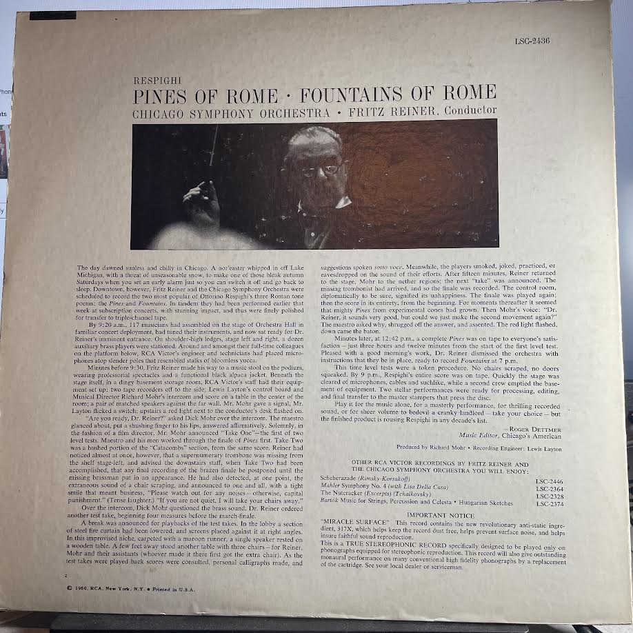 Ottorino Respighi - Pines Of Rome / Fountains Of Rome (VINYL) | Very Good Plus (VG+) Excellent (EX)-