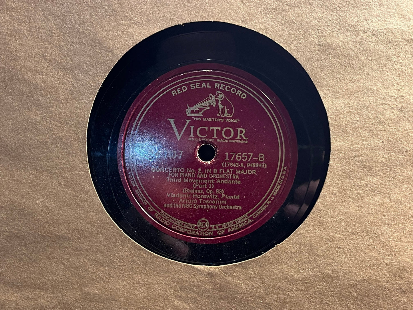 Johannes Brahms - Concerto No. 2, In B Flat Major For Piano And Orchestra, Op. 83 *6X12" SHELLAC* | Very Good Plus (VG+) Very Good (VG)-