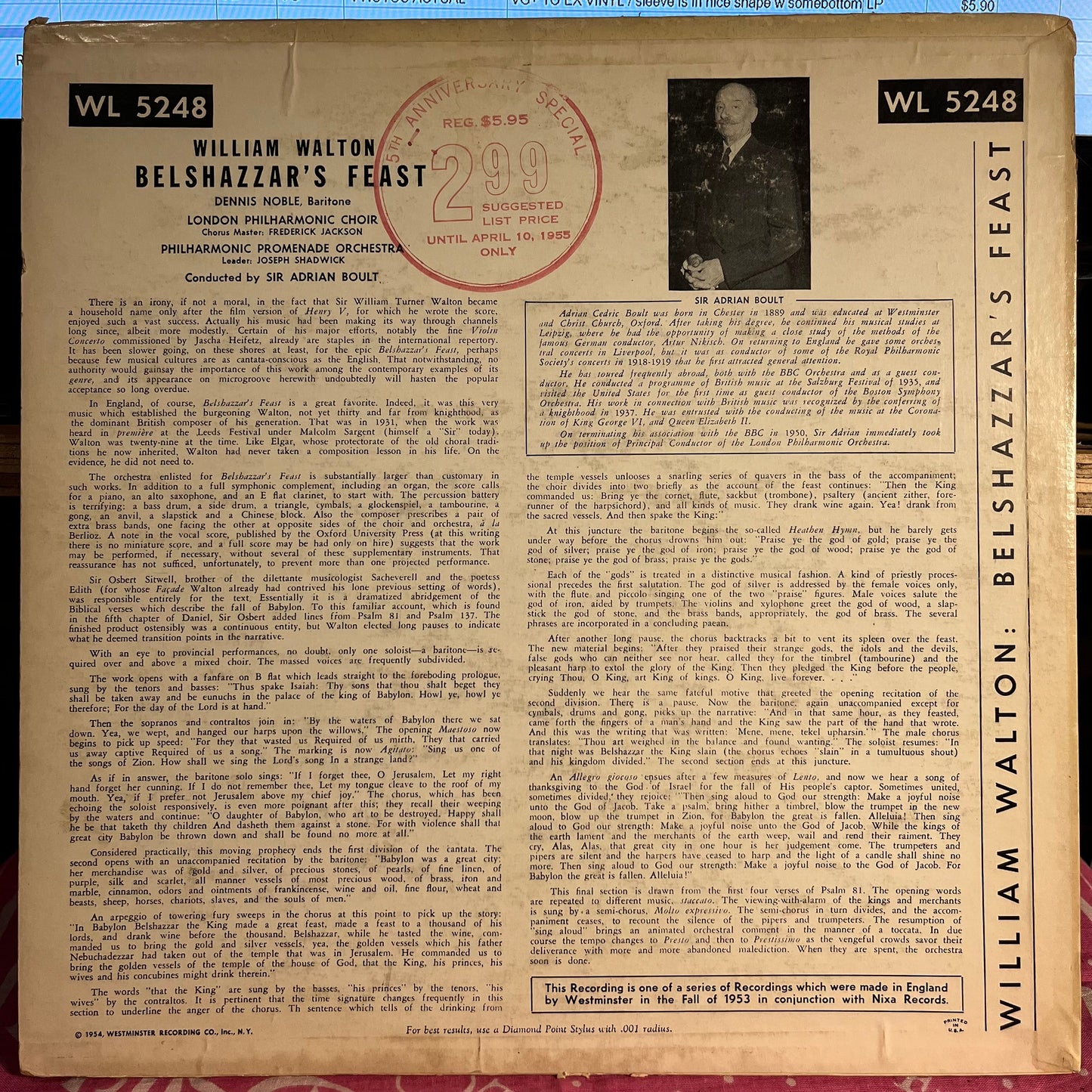 Sir William Walton - Belshazzar's Feast | Very Good Plus (VG+) Very Good Plus (VG+)-