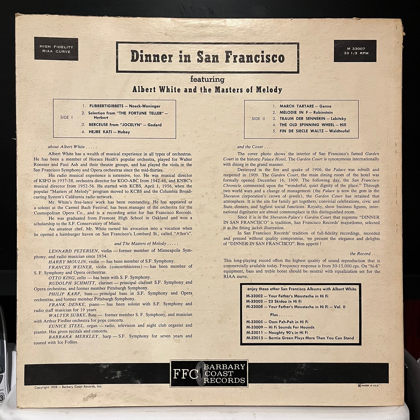 Albert White - Dinner In San Francisco | Very Good (VG) Very Good Plus (VG+)-