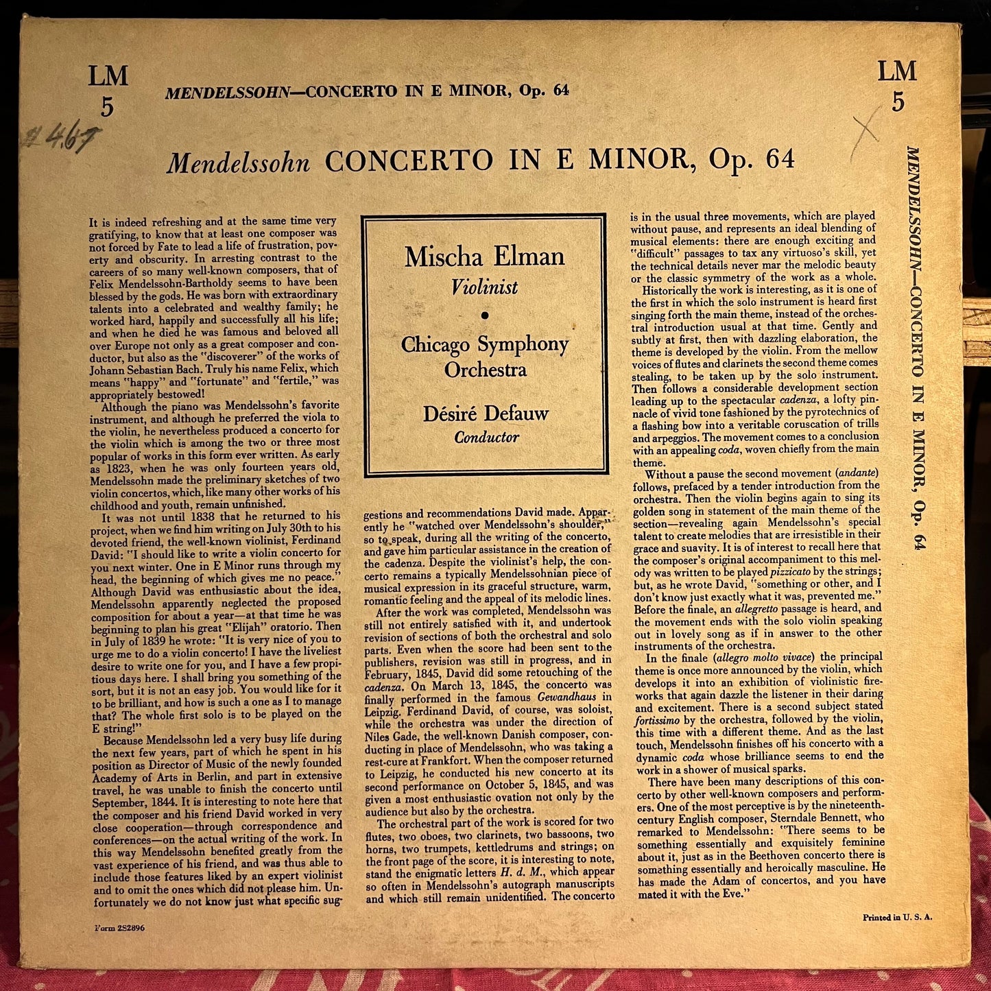 Felix Mendelssohn-Bartholdy - Concerto In E Minor Op. 64 10" | Very Good (VG) Very Good Plus (VG+)-