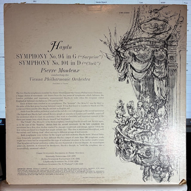 Joseph Haydn - (Surprise) Symphony No. 94 / (Clock) Symphony No. 101 (VINYL) | Very Good (VG) Very Good (VG)-