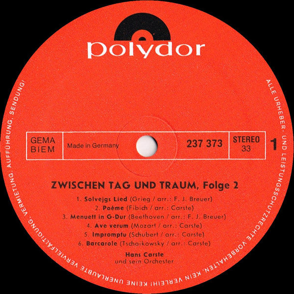 Hans Carste Und Sein Orchester - Zwischen Tag Und Traum, Folge 2 | Mint (M) Mint (M)-
