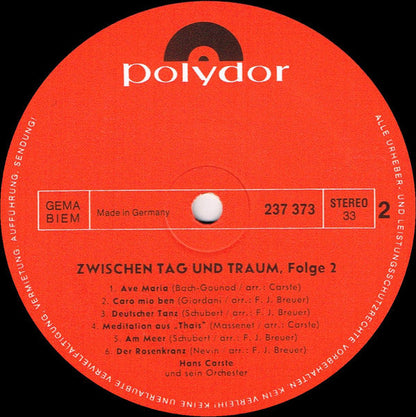Hans Carste Und Sein Orchester - Zwischen Tag Und Traum, Folge 2 | Mint (M) Mint (M)-