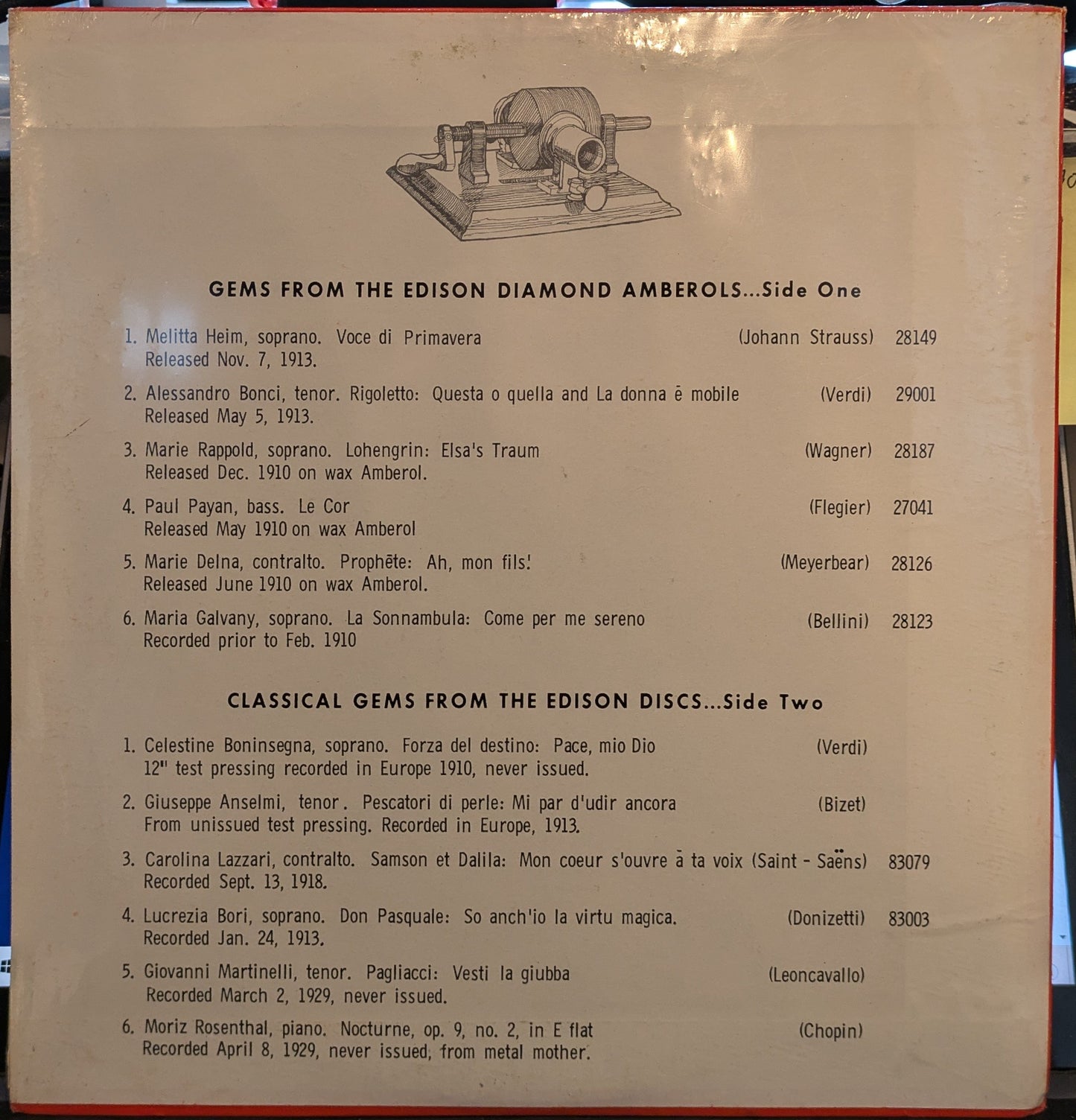 Various - An Edison Memorabilia Of Musical Performances Volume One (VINYL) | Mint (M) Mint (M)-
