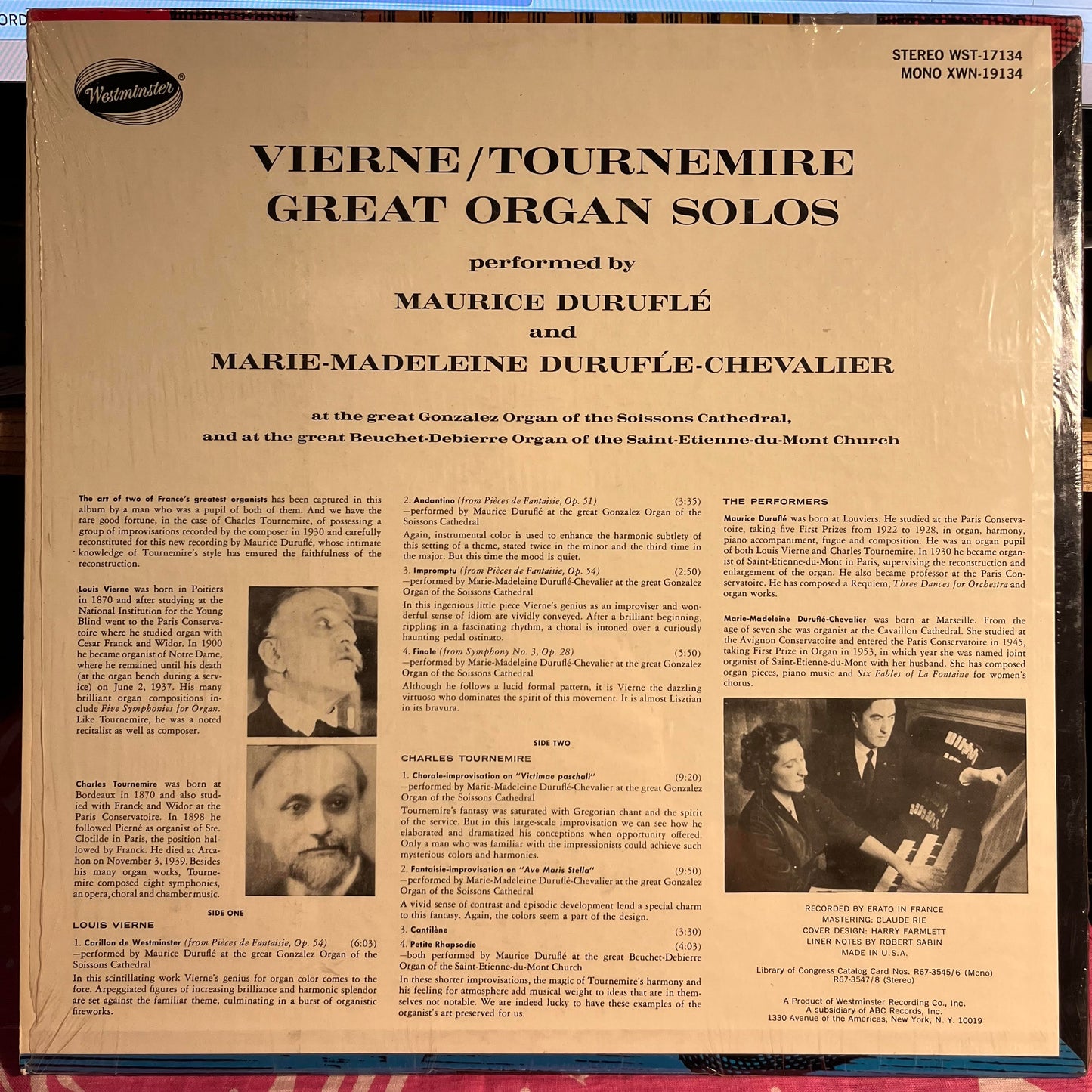 Maurice Duruflé - Louis Vierne / Charles Tournemire Great Organ Solos *SHRINK* | Near Mint (NM) Near Mint (NM)-