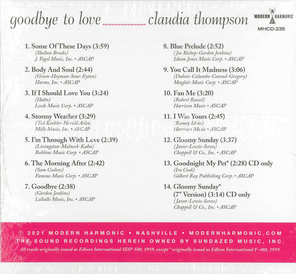 Claudia Thompson (2) - Goodbye To Love | Mint (M) Mint (M)-
