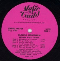 Claudio Monteverdi, Hugues Cuénod, Daniel Pinkham, - Secular Vocal Works | Very Good Plus (VG+) Near Mint (NM)-
