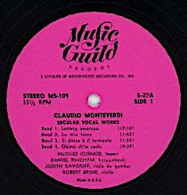 Claudio Monteverdi, Hugues Cuénod, Daniel Pinkham, - Secular Vocal Works | Very Good Plus (VG+) Near Mint (NM)-