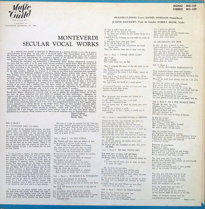 Claudio Monteverdi, Hugues Cuénod, Daniel Pinkham, - Secular Vocal Works | Very Good Plus (VG+) Near Mint (NM)-