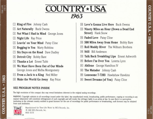 Various - Country USA 1963 (CD) | Near Mint (NM) Near Mint (NM)-