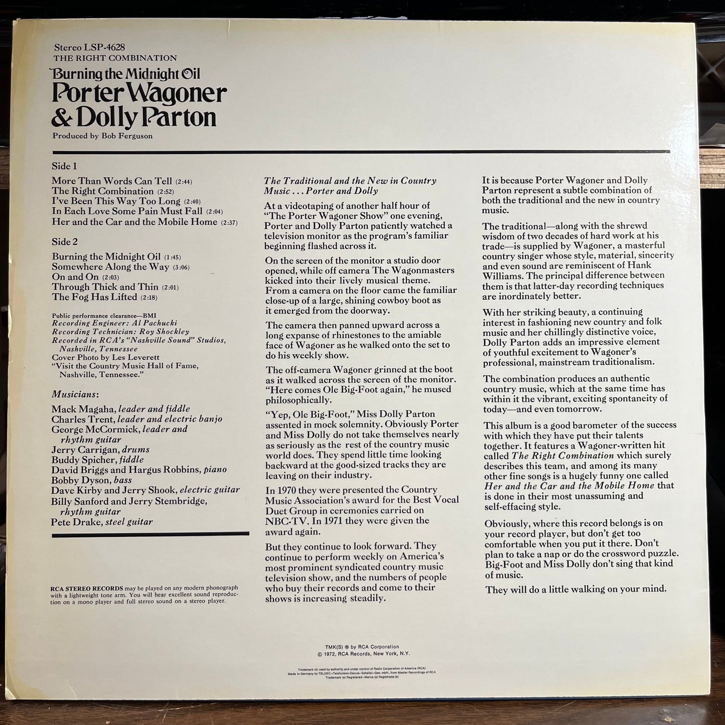 Porter Wagoner And Dolly Parton - The Right Combination Burning The Midnight Oil (GERMAN VINYL) | Near Mint (NM) Near Mint (NM)-
