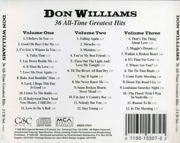 Don Williams (2) - 36 All-Time Greatest Hits (3xCD) | Near Mint (NM) Near Mint (NM)-