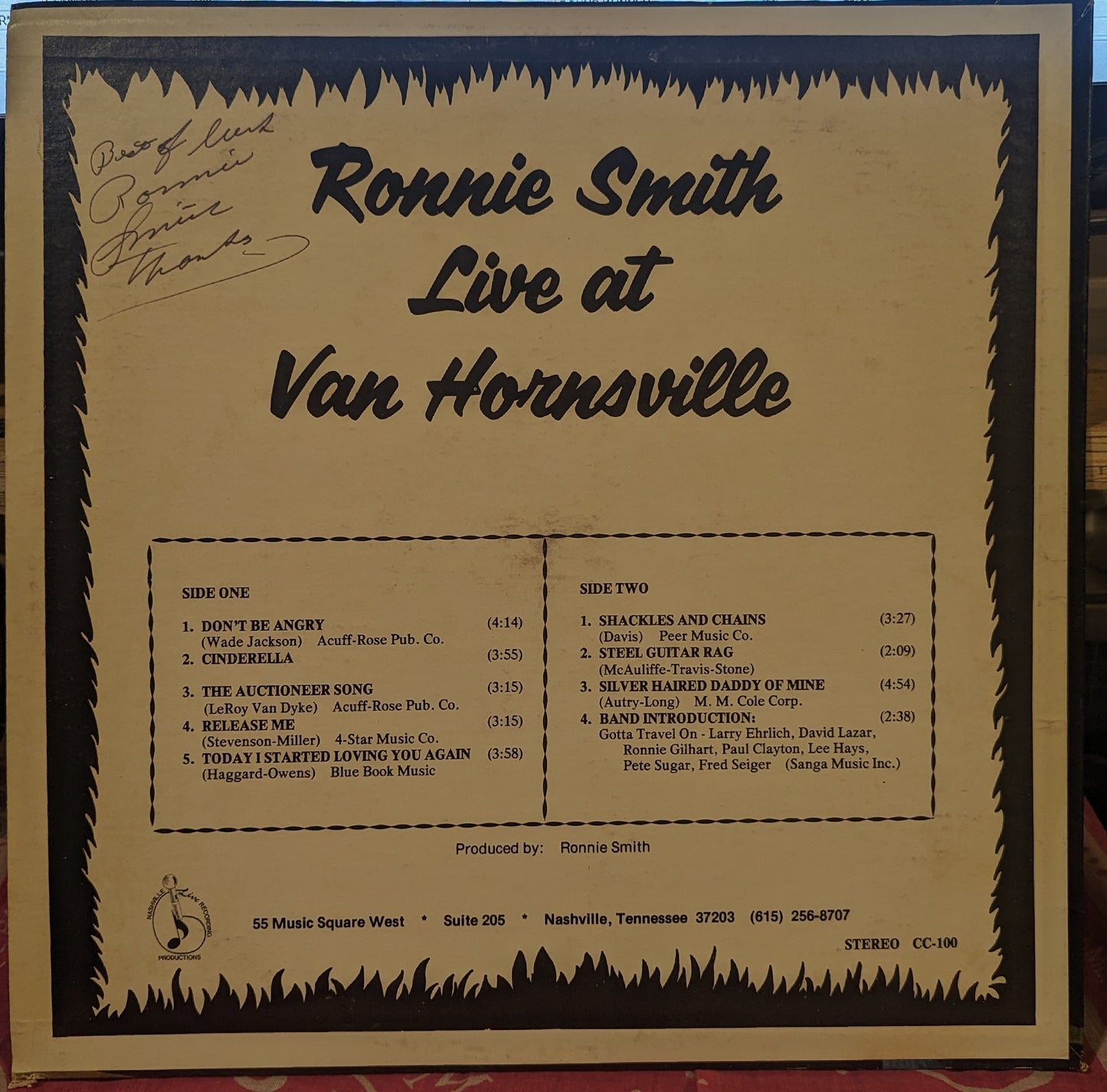 Ronnie Smith (9) - Live At Van Hornesville Fire Dept. *SIGNED* | Near Mint (NM) Near Mint (NM)-