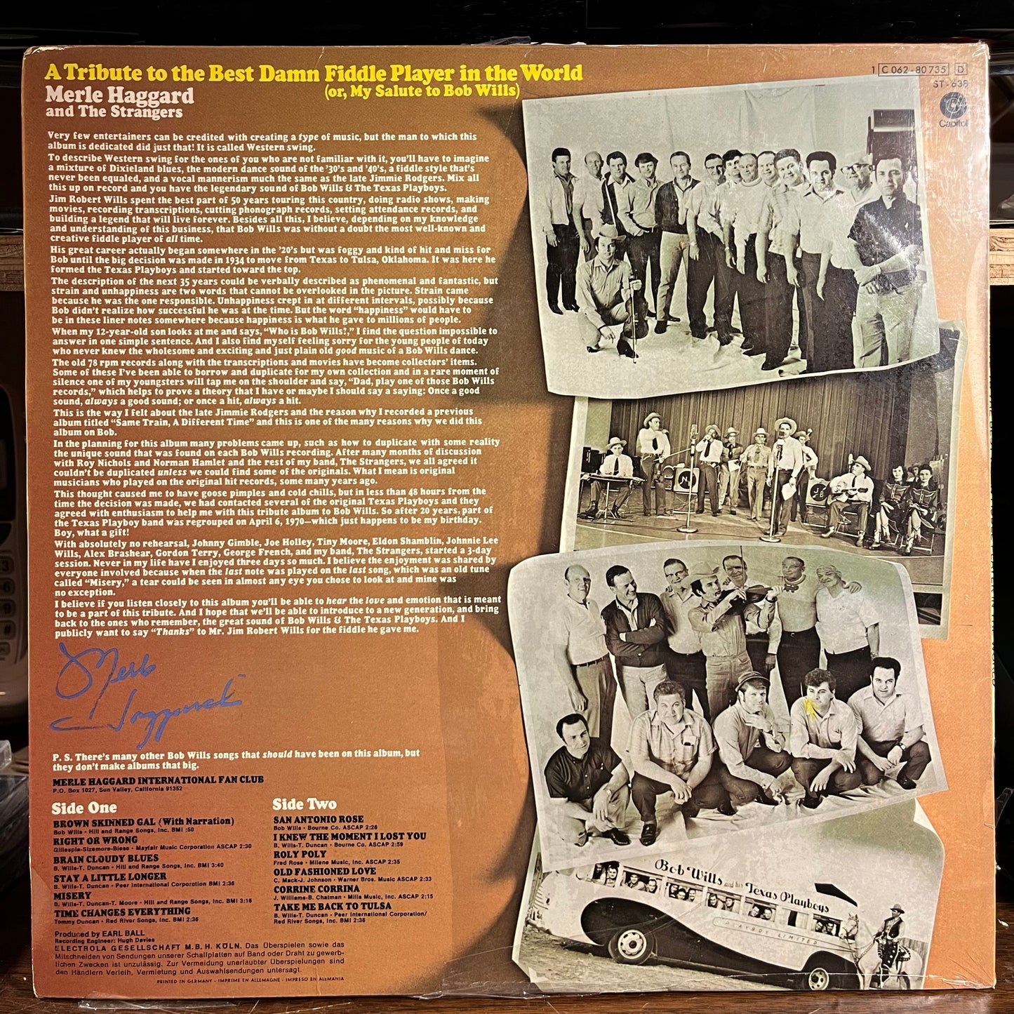 Merle Haggard - A Tribute To The Best Damn Fiddle Player In The World: Or, My Salute To Bob Wills (GERMAN VINYL) | Near Mint (NM) Near Mint (NM)-