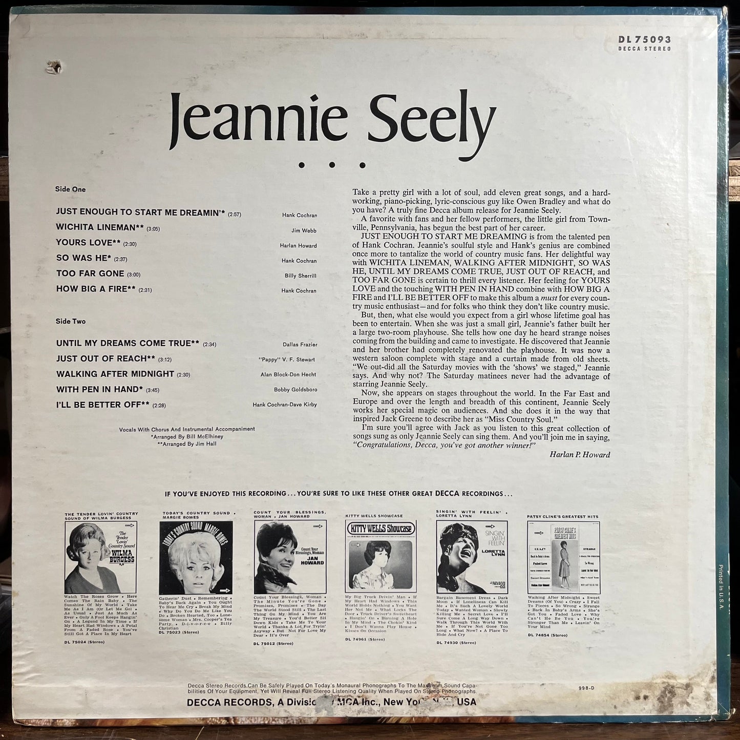 Jeannie Seely - Jeannie Seely (VINYL) | Very Good Plus (VG+)-