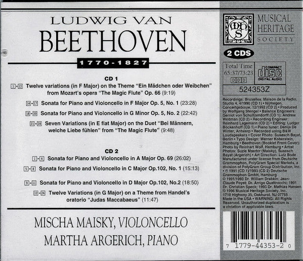 Ludwig van Beethoven - Mischa Maisky, Martha Arger - Die Cellosonaten (2xCD) | Near Mint (NM) Near Mint (NM)-