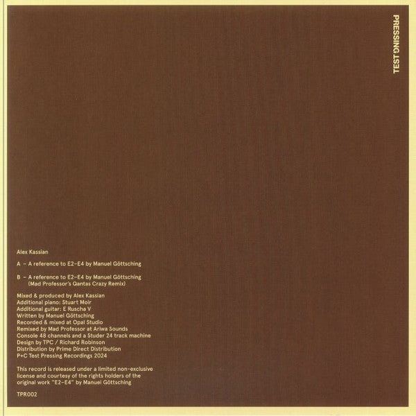 E2-E4 - A Reference To E2-E4 By Manuel Göttsching | Mint (M) Near Mint (NM)-