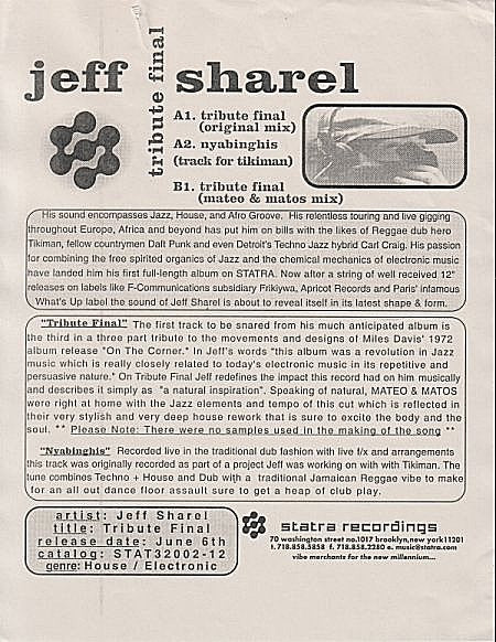 Jeff Sharel - Tribute Final (12" VINYL) | Near Mint (NM) Near Mint (NM)-