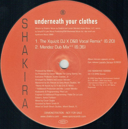 Underneath Your Clothes (Lester Mendez & DJ X Remixes) | Near Mint (NM)-