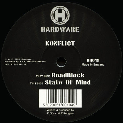 Konflict - RoadBlock / State Of Mind (VINYL) | Excellent (EX) Very Good Plus (VG+)-