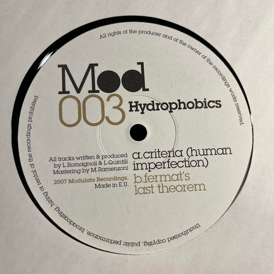 Hydrophobics - Criteria (Human Imperfection) / Fermat's Last Theorem | Near Mint (NM) Generic-