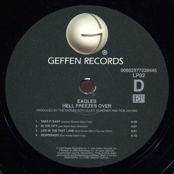 Eagles Hell Freezes Over Geffen Records, Eagles Recording Company, Universal Music Group 2xLP, Album, RE, RM, 180 Mint (M) Mint (M)-