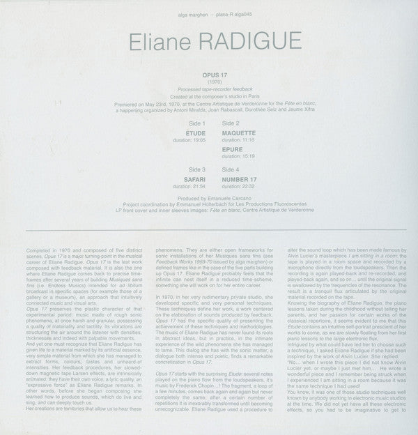 Eliane Radigue - Opus 17 | Mint (M) Mint (M)-
