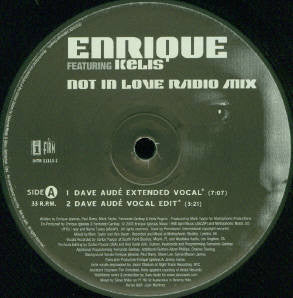 Enrique Iglesias Featuring Kelis - Not In Love Radio Mix (Black) | Very Good Plus (VG+) Very Good (VG)-