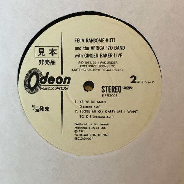 Fela Kuti And Africa 70 With Ginger Baker Live! Knitting Factory Records, Odeon LP, Album, RE Mint (M) Mint (M)-