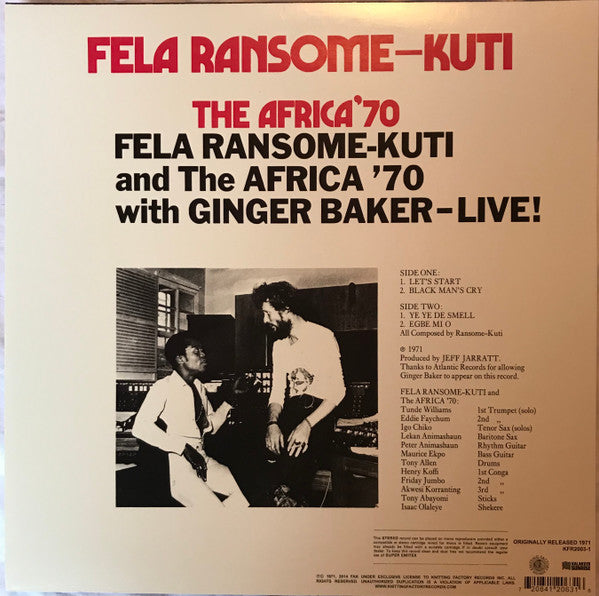 Fela Kuti And Africa 70 With Ginger Baker Live! Knitting Factory Records, Odeon LP, Album, RE Mint (M) Mint (M)-