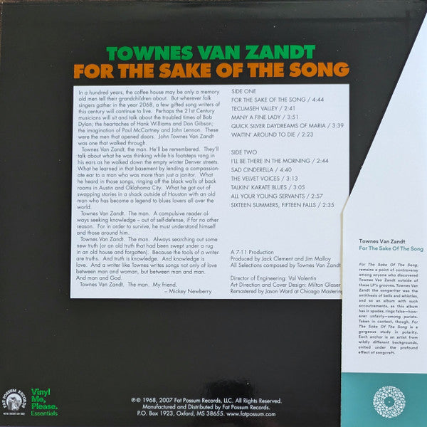 Townes Van Zandt - For The Sake Of The Song (VMP VINYL) | Mint (M) Mint (M)-