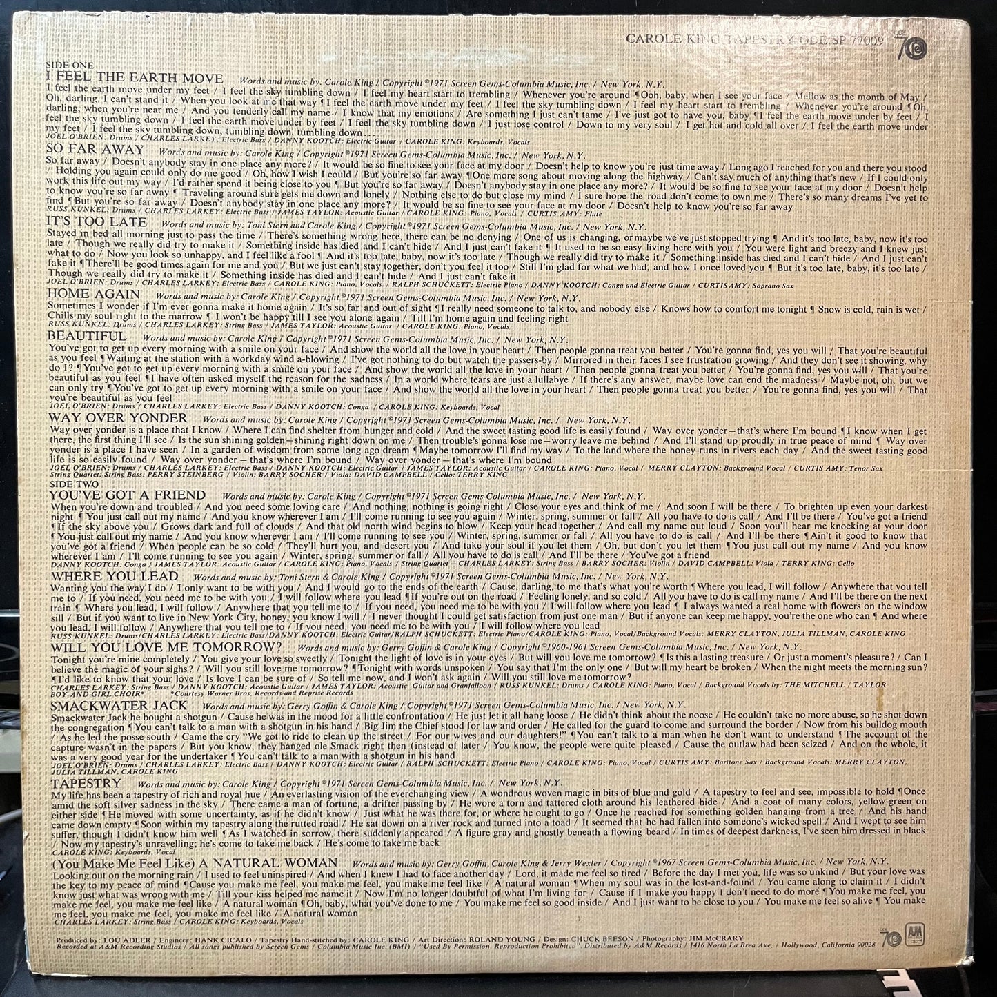 Carole King - Tapestry (VINYL LP ODE SP-77009 1971) | USED Excellent+ (EX+) Very Good Plus (VG+)-