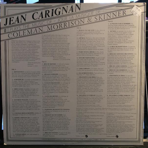 Jean Carignan - Plays the Music of Coleman, Morrison & Skinner (VINYL) | Excellent (EX) Very Good Plus (VG+)-