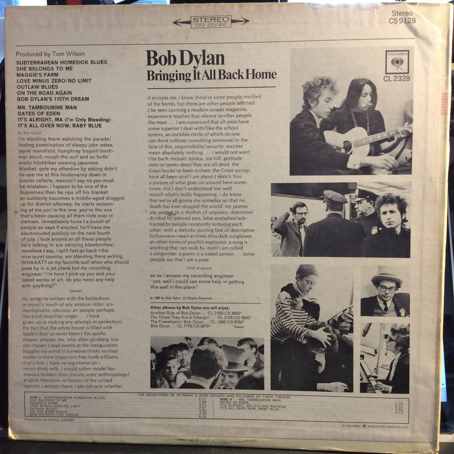Bob Dylan - Bringing It All Back Home (VINYL) | Excellent (EX) Very Good Plus (VG+)-