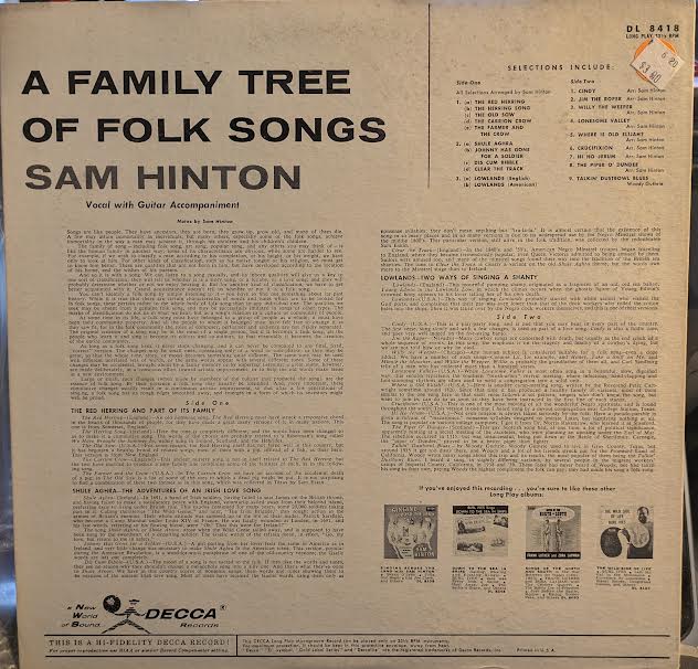 Sam Hinton - A Family Tree Of Folk Songs (VINYL) | Near Mint (NM or M-) Very Good Plus (VG+)-