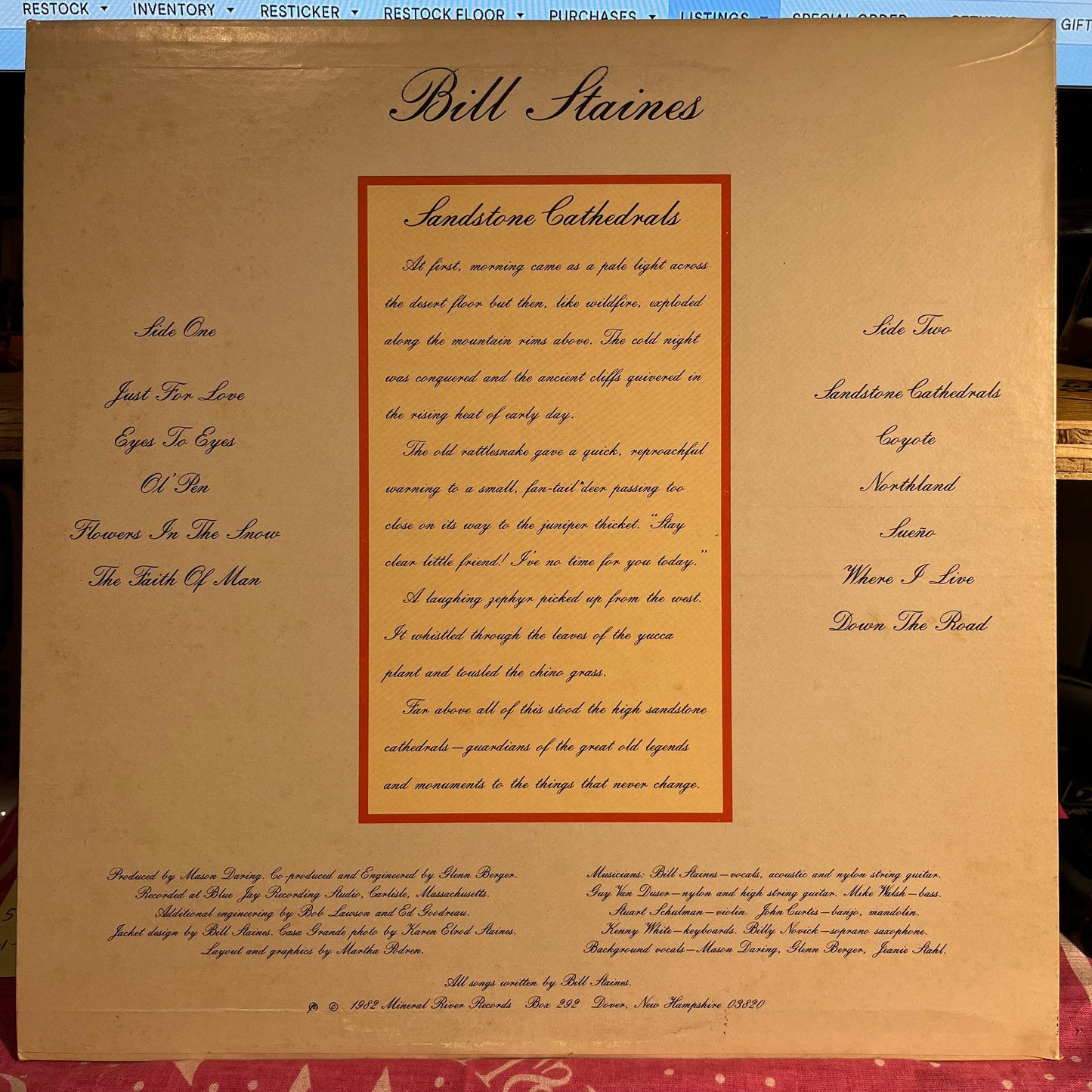 Bill Staines - Sandstone Cathedrals | Near Mint (NM) Excellent (EX)-