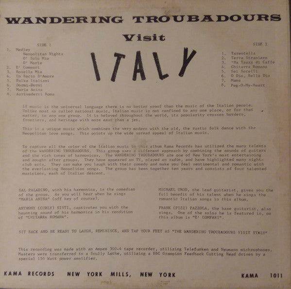 Wandering Troubadours - Visit Italy | Very Good Plus (VG+) Very Good Plus (VG+)-