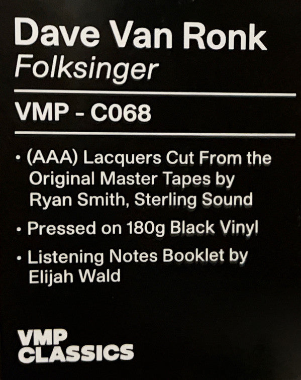 Dave Van Ronk - Folksinger (VMP | 180 GRAM VINYL) | Mint (M) Mint (M)-