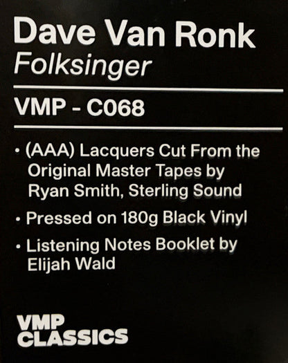 Dave Van Ronk - Folksinger (VMP | 180 GRAM VINYL) | Mint (M) Mint (M)-