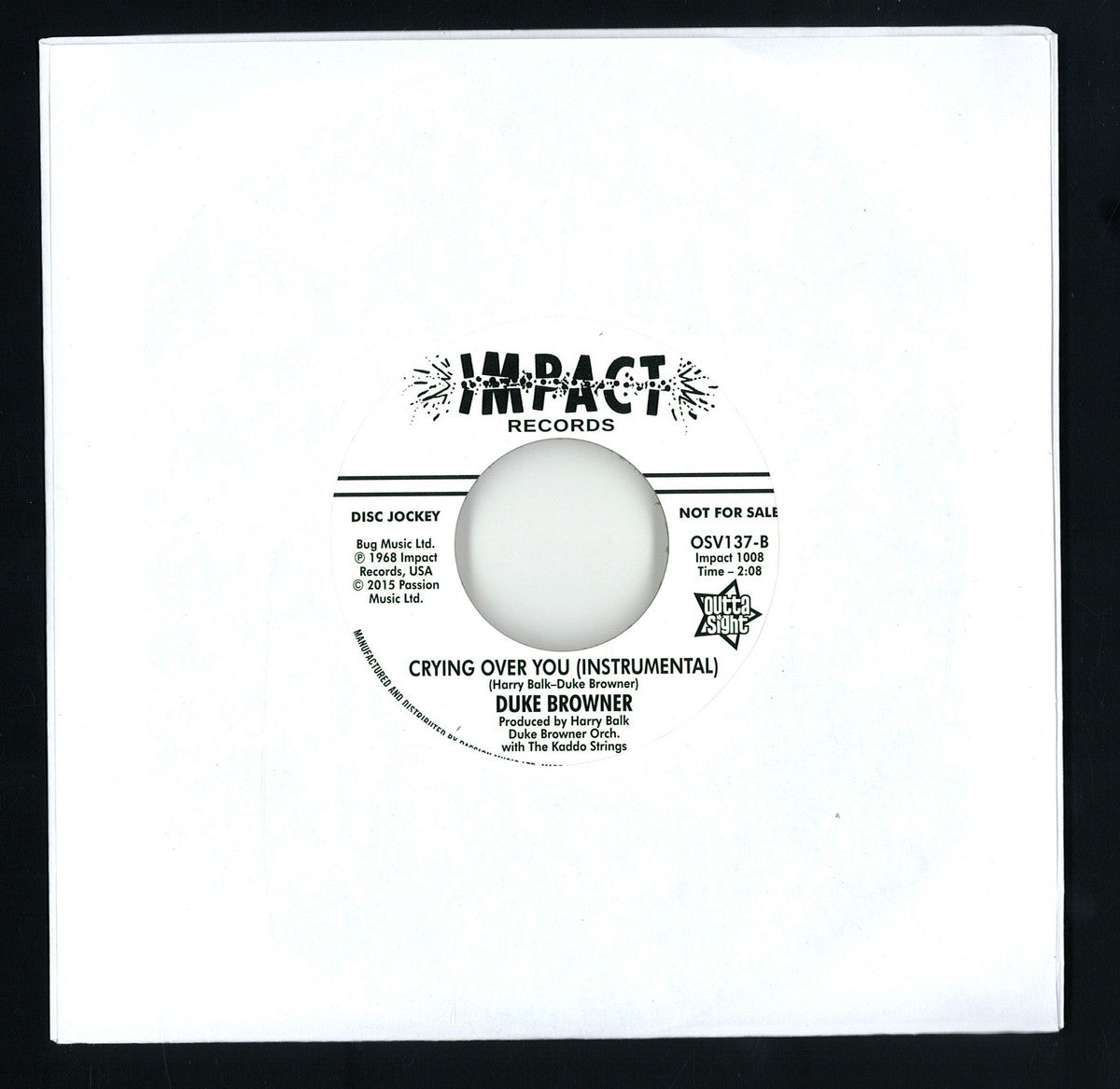 Duke Browner - Crying Over You (VINYL 7" Outta Sight OSV137) | NEW Mint (M) Mint (M)-