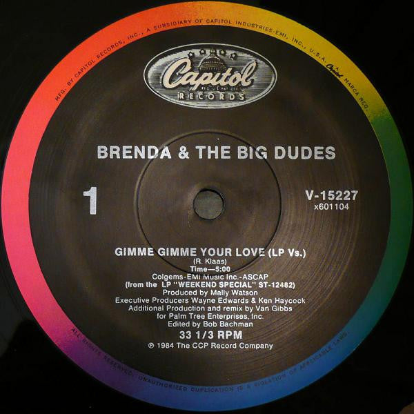 Brenda & The Big Dudes - Gimme Gimme Your Love / Can't Stop This Feeling | Mint (M) Generic-