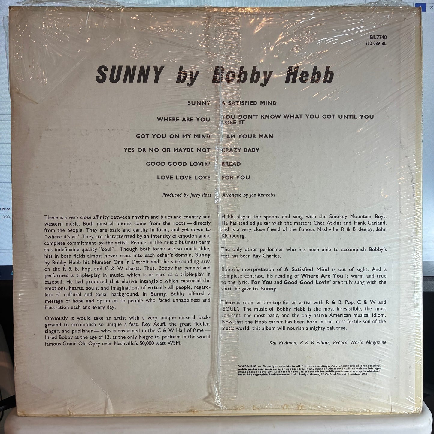 Bobby Hebb - Sunny (VINYL) | Mint (M) Excellent+ (EX+)-
