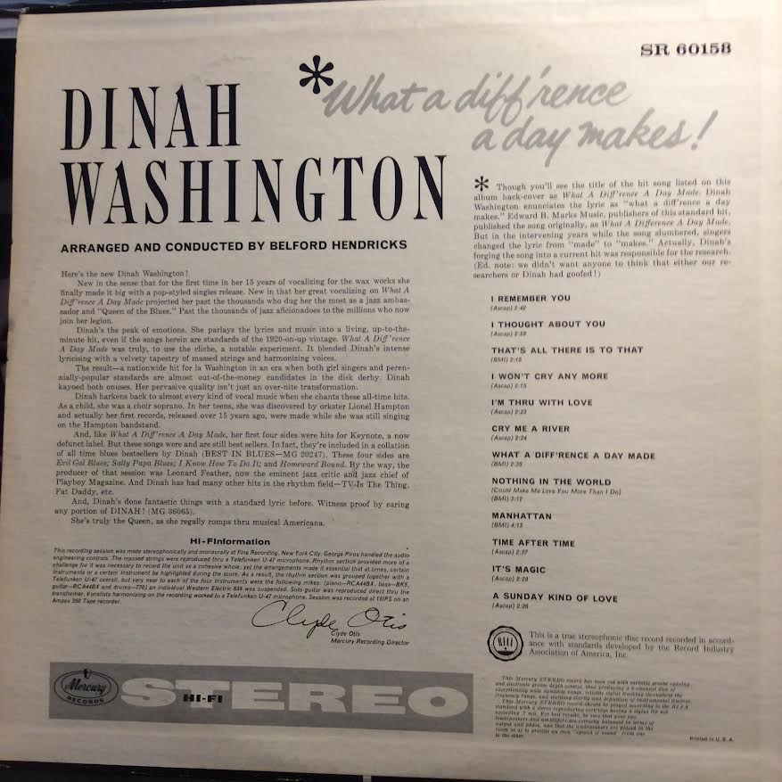 Dinah Washington - What A Diff'rence A Day Makes! (VINYL) | Near Mint- (NM-) Excellent+ (EX+)-
