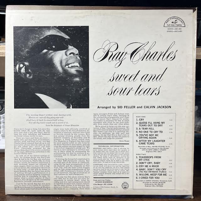 Ray Charles - Sweet & Sour Tears (VINYL) | Near Mint (NM or M-) Very Good Plus (VG+)-
