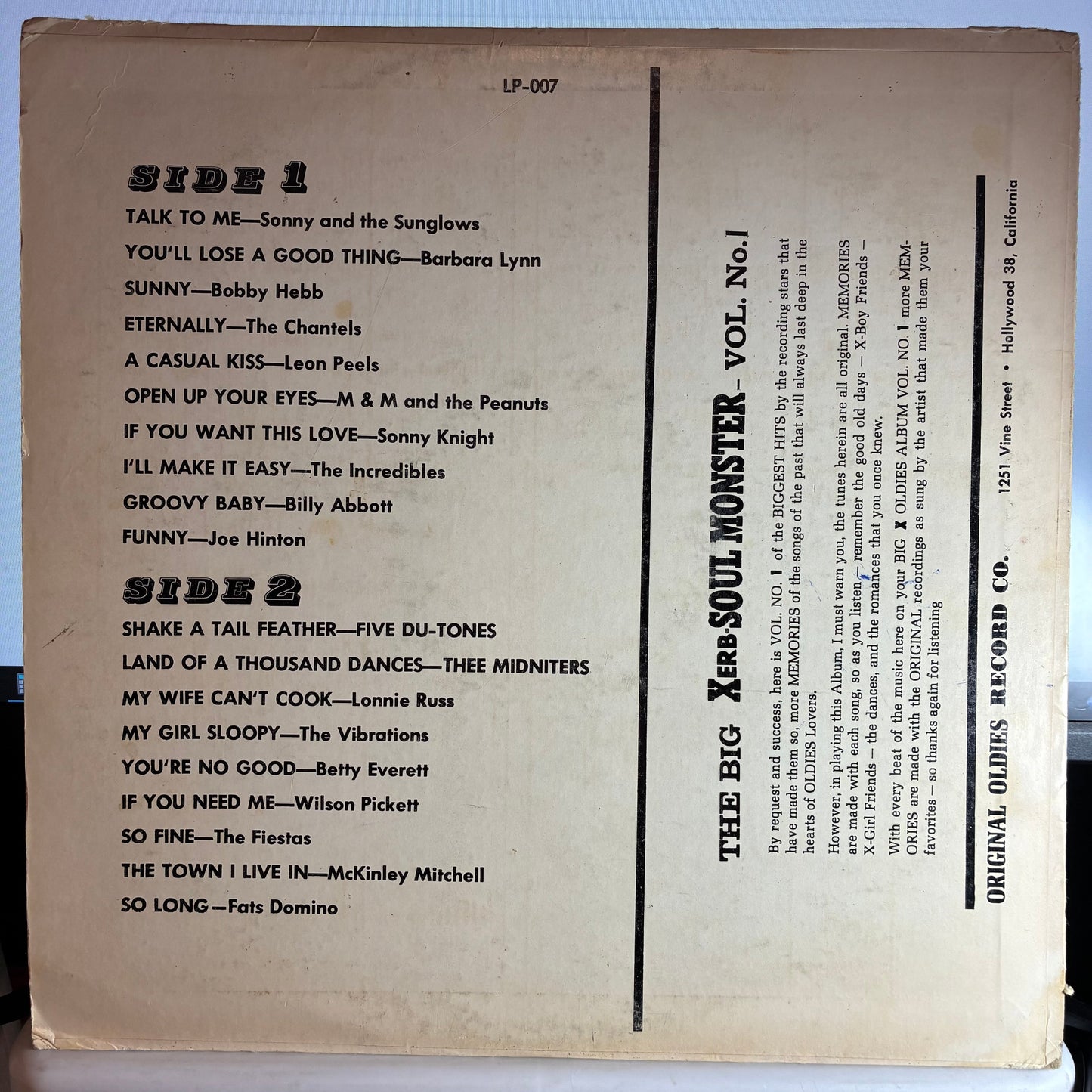 Soul Monster: Original Rhythm & Blues Hits (VINYL) | Very Good Plus (VG+) Very Good Plus (VG+)-