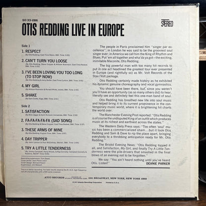 Otis Redding - Live In Europe (VINYL) | Very Good (VG)-