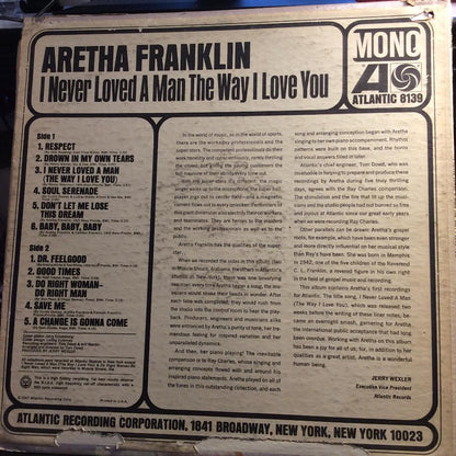 Aretha Franklin - I Never Loved A Man The Way I Love You (VINYL) | Very Good (VG) Good++ (G++)-